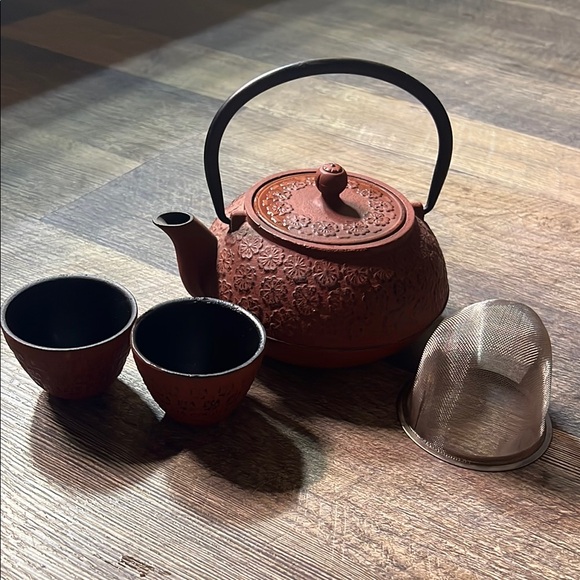 Cast Iron Teapot Set with Cups - Brown - Picture 1 of 3